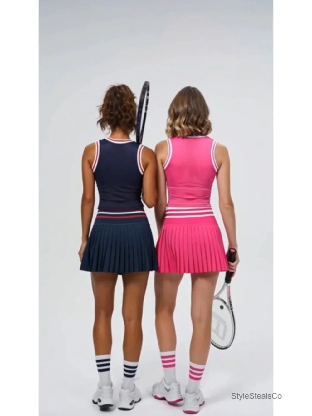 Two Piece Tennis Skirt Set High Waisted Pleated Athletic Golf Skort with Pockets